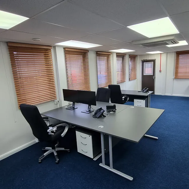 Wooden venetian blinds in an office